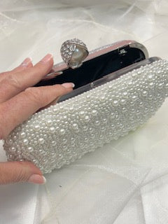 Pearl Encrusted Clutch Bag with Pearl Clasp