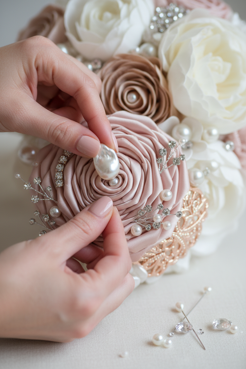 Artisan Hand Adding Pearl to Bouquet