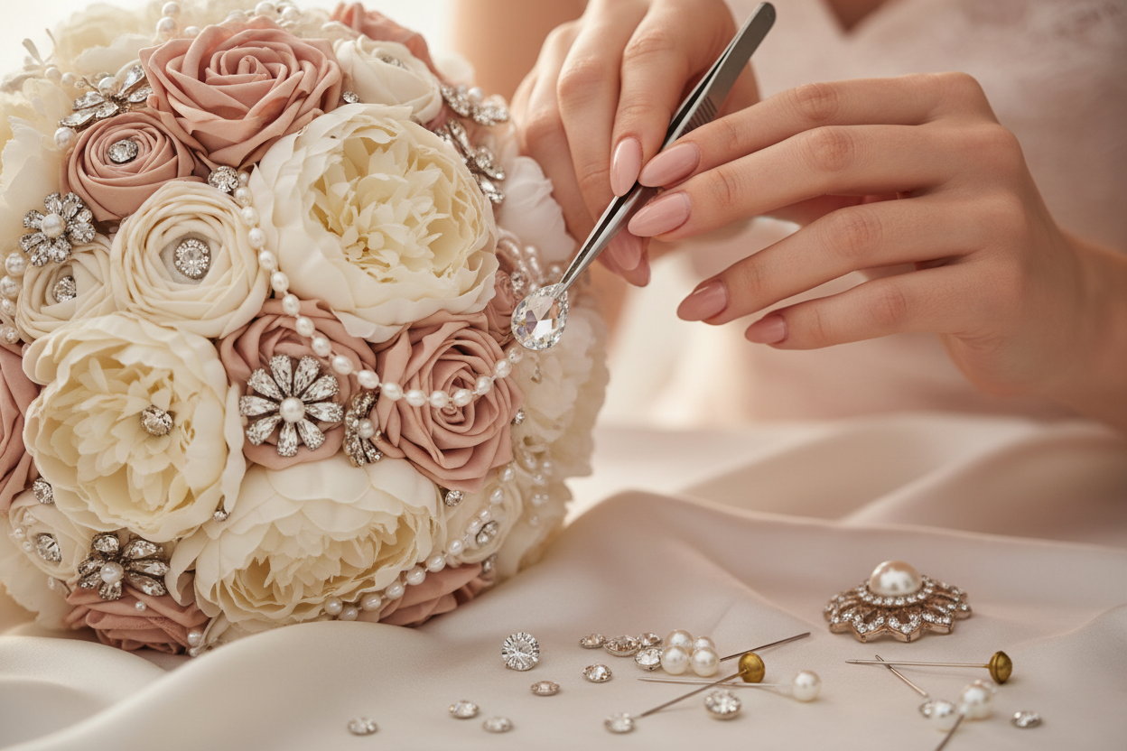 Artisan Hands Embellishing Crystal Bouquet