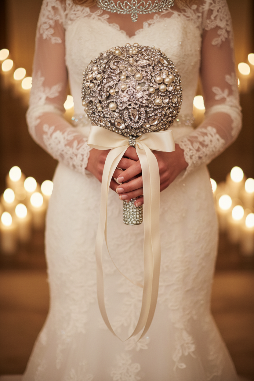 Bride's Hands Holding Bouquet