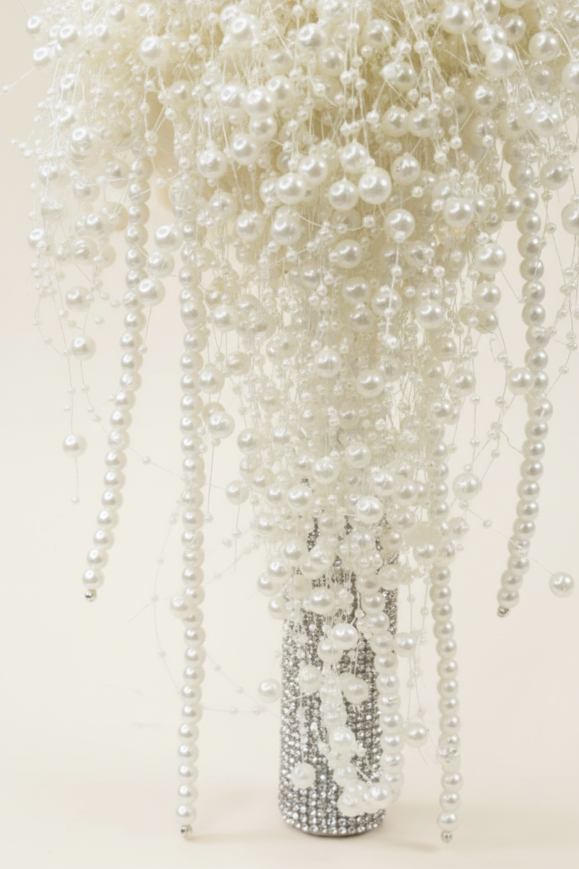 Close-up Cascading Pearl Strands Detail