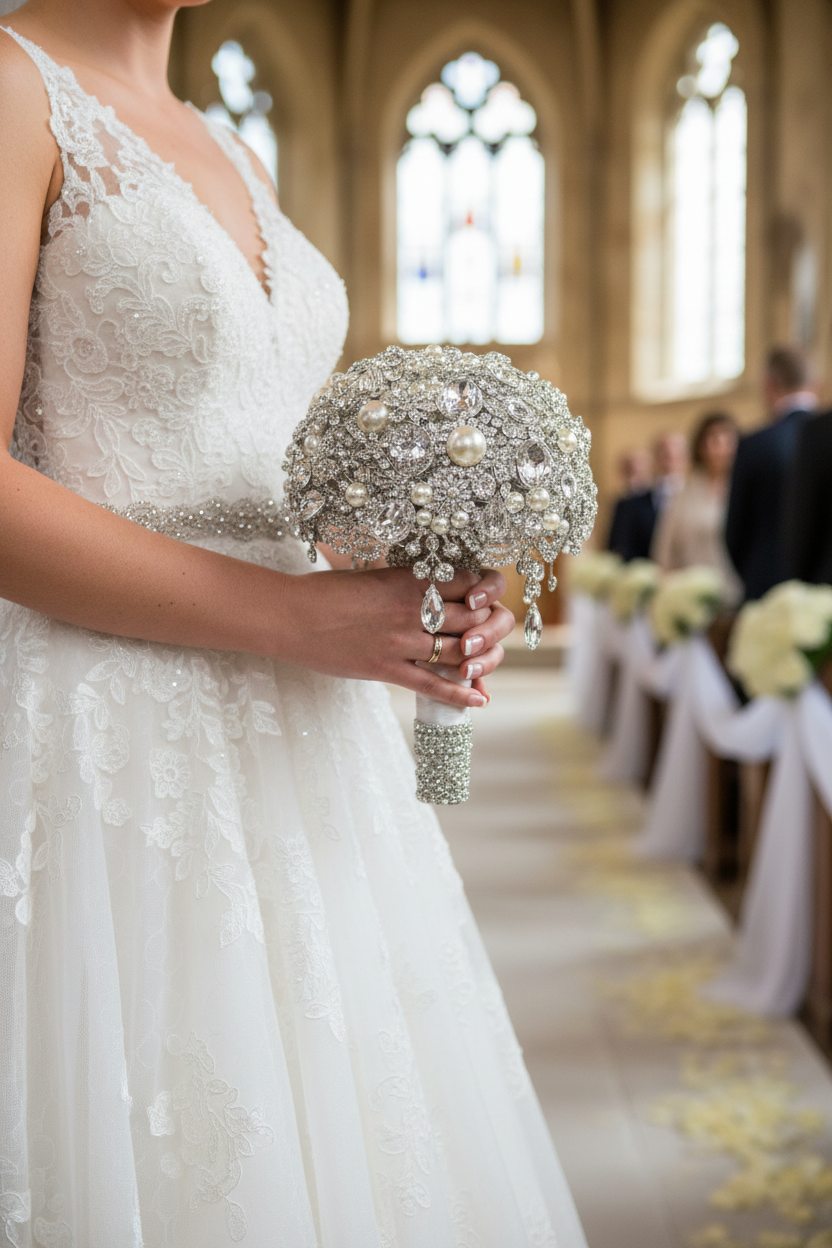 Crystal Bouquet at Wedding Ceremony