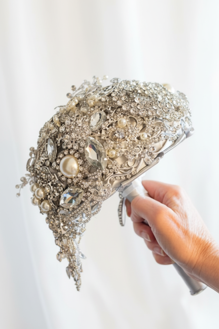 Enhanced Crystal & Pearl Brooch Bouquet
