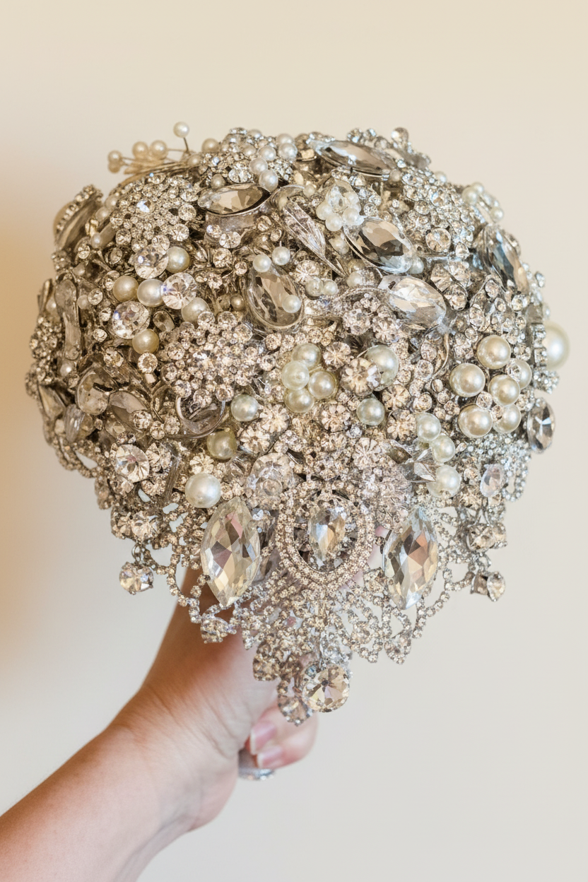Enhanced Silver Crystal Brooch Bouquet