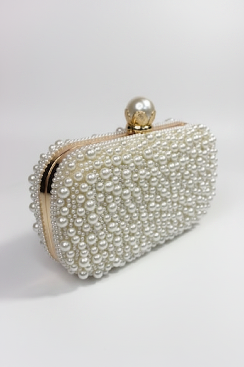 Gold Trim Pearl Clutch Side Angle