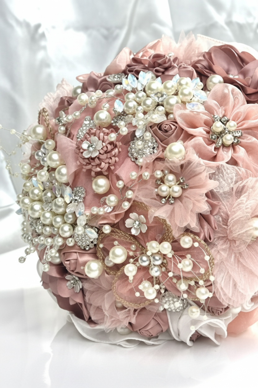 Blush organza and pearl bouquet