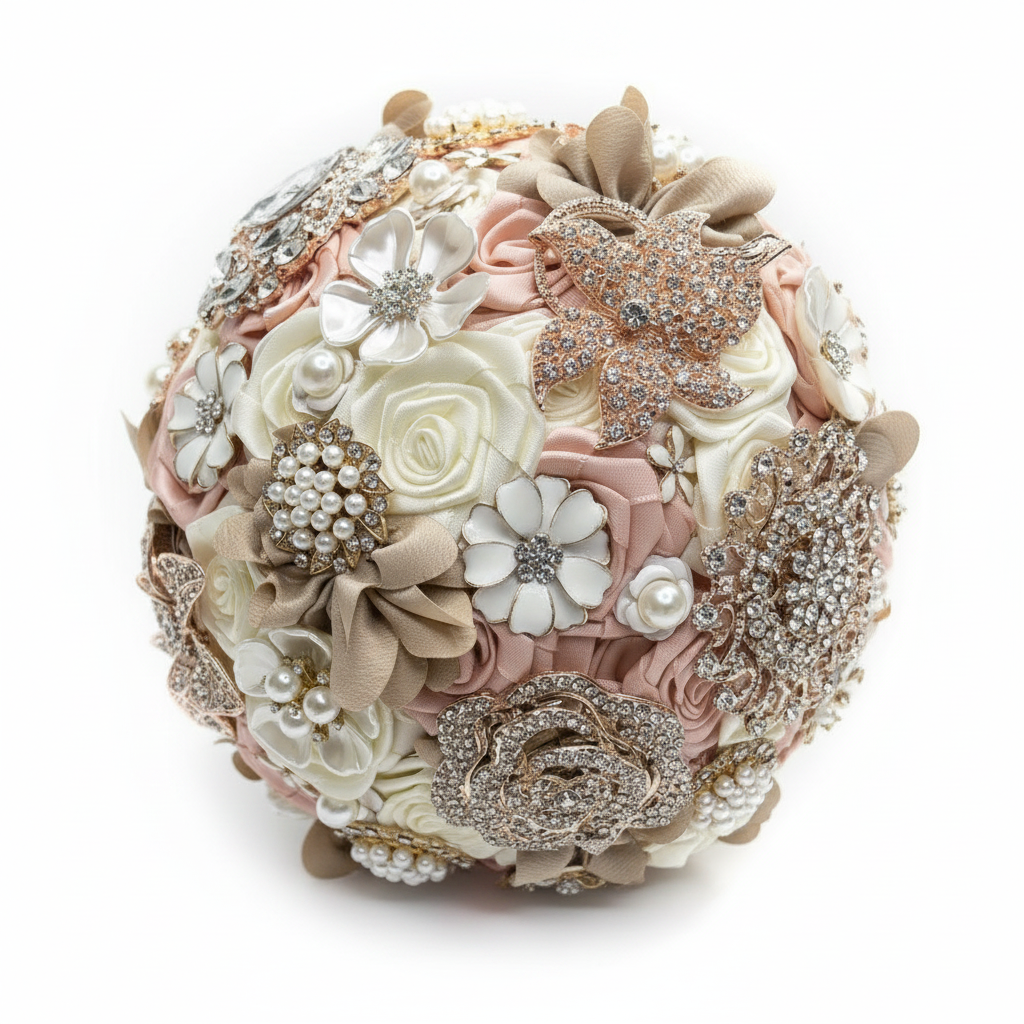 Ivory, Pink & Cappuccino Bouquet - Lightened