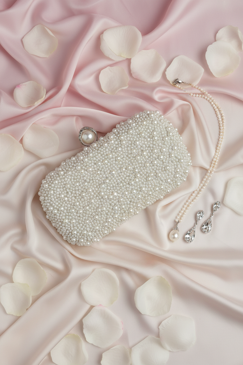 Pearl Clutch Flat Lay