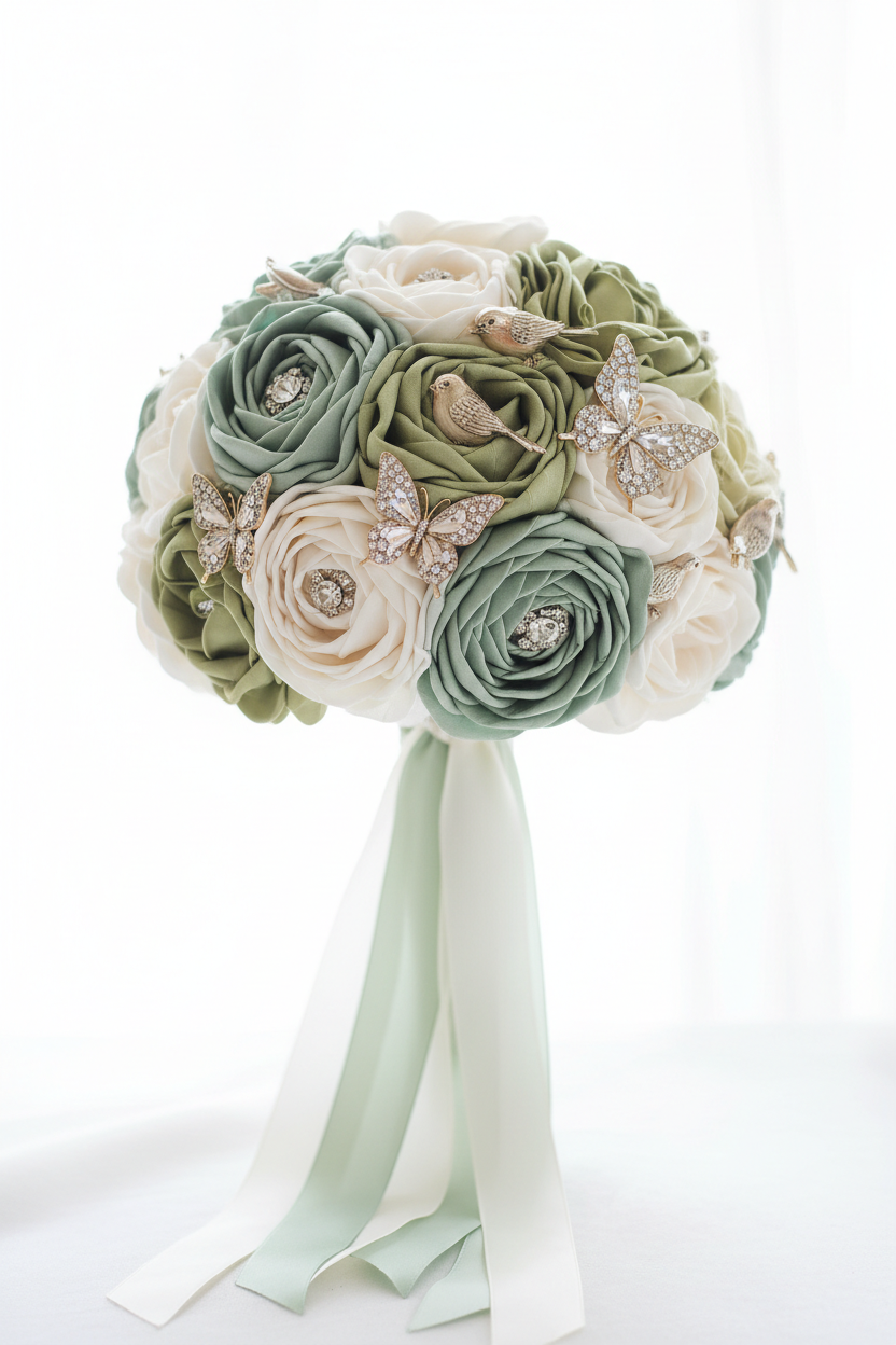 Soft Green Bird & Butterfly Bouquet