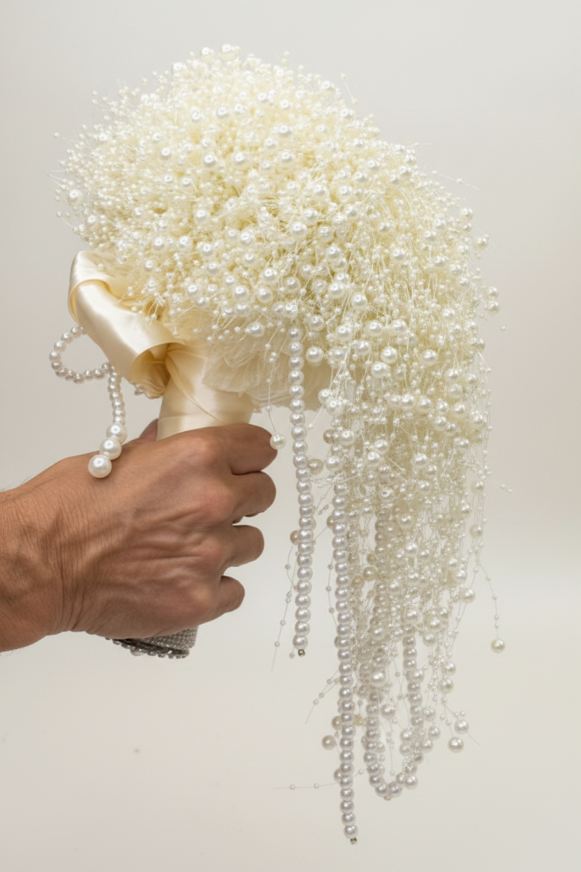 Waterfall Pearl Bouquet Held in Hand