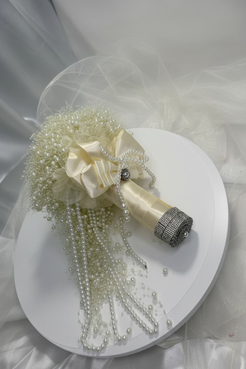 Waterfall Pearl Bouquet on Stand